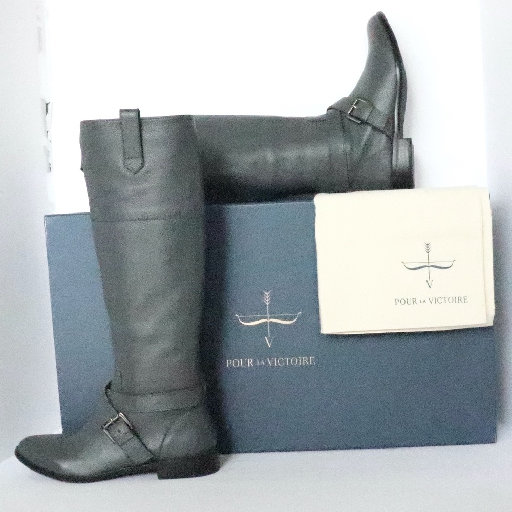 NEW w/box grey pebble leather riding boots size 6